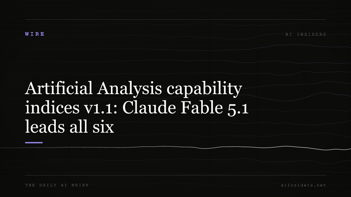 Artificial Analysis capability indices v1.1: Claude Fable 5.1 leads all six, featured image for AI Insiders