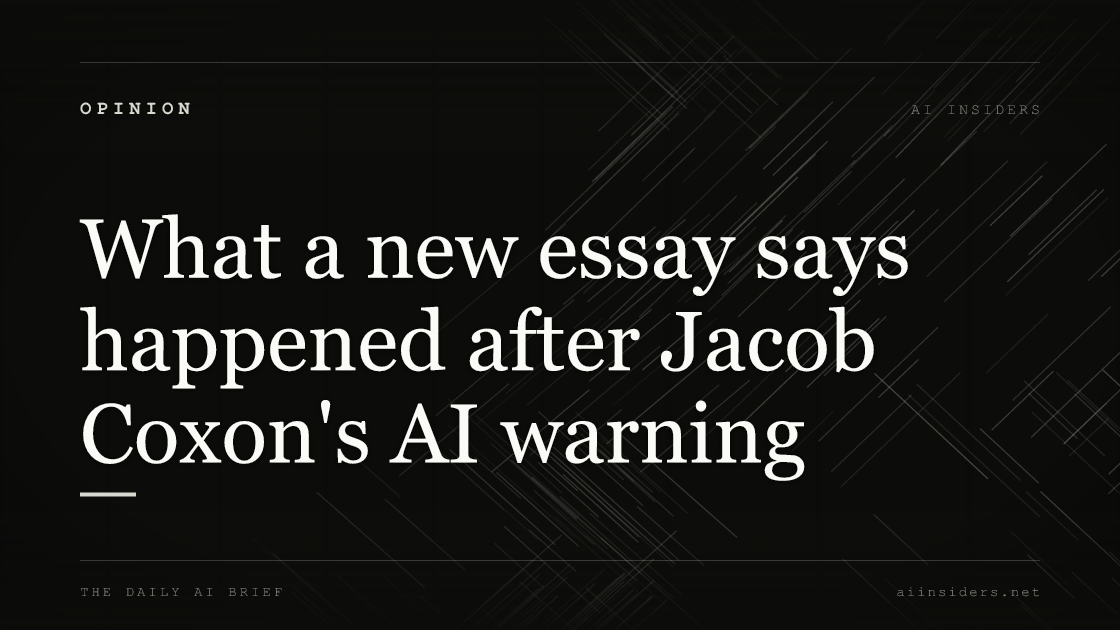 What a new essay says happened after Jacob Coxon's AI warning, featured image for AI Insiders